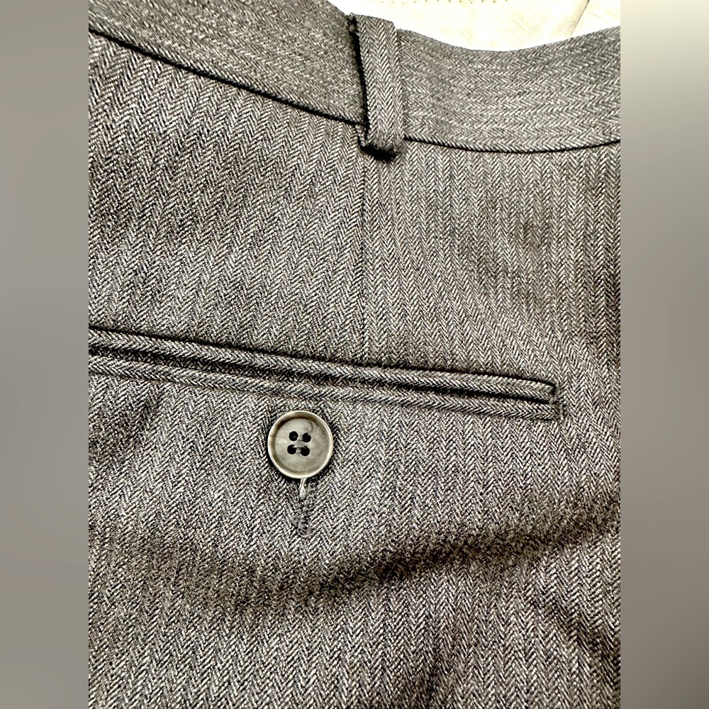 VTG YSL - Yves Saint Laurent, Pleated Wide Leg Micro-Herringbone Stripe Trousers - Picture 4 of 9